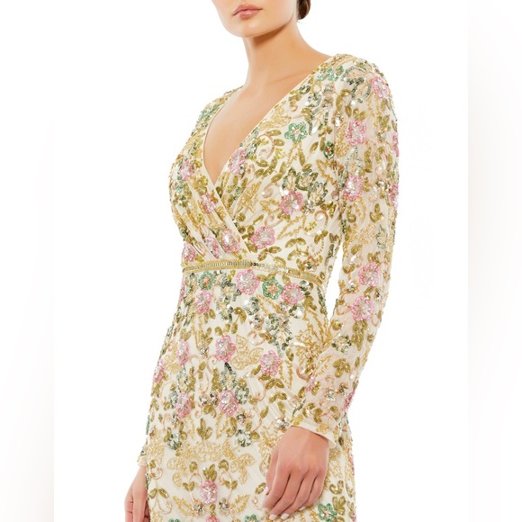 Mac Duggal Evening Gown 5503 Beaded Sequin Long Sleeve Dress Formal Size 10 - Picture 3 of 14